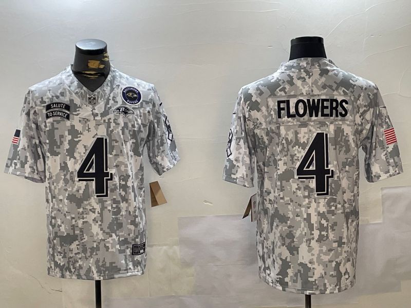 Men Baltimore Ravens 4 Flowers Nike Arctic Camo 2024 Salute to Service Limited NFL Jersey style 1